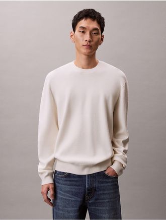 Calvin Klein Mens Tech Knit Relaxed Sweater - White - XS