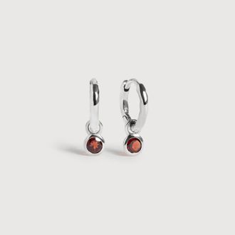 Monica Vinader Sterling Silver January Birthstone Huggie Earrings Red Garnet