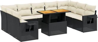 vidaXL Vidaxl - Set De Sof&aacute;s De Jard&iacute;n 10 Pzas Cojines Rat&aacute;n Sint&eacute;tico Negro