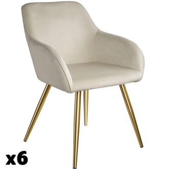 TecTake 6 sillas tapizadas terciopelo, vers&aacute;til, combinable, crema/oro