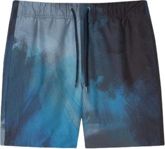 Paul Smith Blauwe Brush Stroke Print Shorts - Heren - Korte Broeken - Blauw - S - Polyester - Korte Broeken