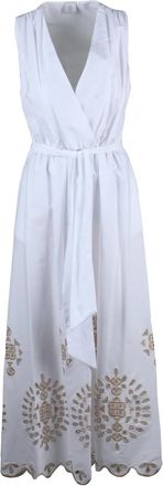 Eleventy White Beige Cotton Elastane Women Long Dress