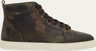 Christian Louboutin Mens Louis Camouflage Leather High-Top Sneakers
