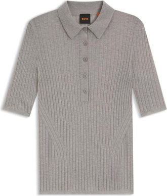 BOSS Ribbed knit polo in wool