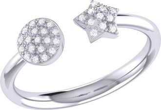 LuvMyJewelry Full Moon Star Sterling Silver Diamond Open Ring