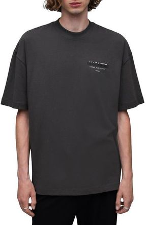 AllSaints Redact Mock Neck Graphic T-Shirt in Washed Black at Nordstrom, Size Xx-Large