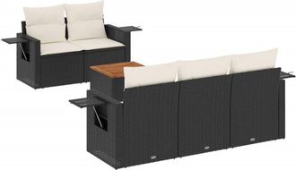 vidaXL Vidaxl - Set De Sof&aacute;s De Jard&iacute;n 6 Piezas Y Cojines Rat&aacute;n Sint&eacute;tico Negro