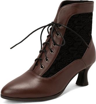 Generic Womens Classic Oxford - Style Ankle Boots, Leather & Elegant Heel,Brown,11 UK