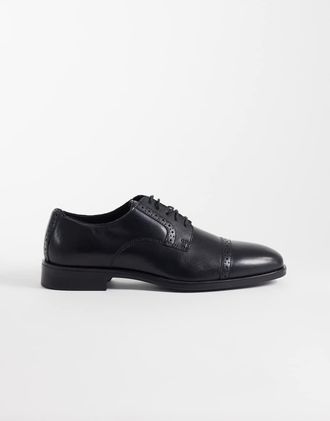 Asos Scarpe brogue stringate in pelle nera-Nero