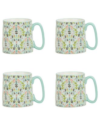 10 Strawberry Street Set of 4 Bella Mugs: Cat Leaves