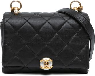 Chanel Pre-owned Womens Mini Flap Bag With Pearls - Black Leather - One Size
