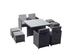 Concept Usine Sal&oacute;n de jard&iacute;n encastrable 8 plazas de resina trenzada negro/gris