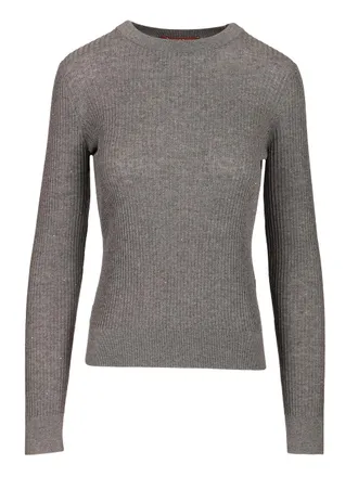 Max Mara Wool And Silk Sequin Sweater Knitwear Grey-Donna