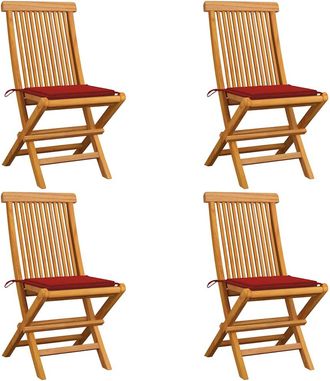 vidaXL Vidaxl - Sillas De Jard&iacute;n 4 Uds Con Cojines Rojos Madera De Teca