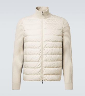 Moncler Down-paneled wool-trimmed zip-up cardigan