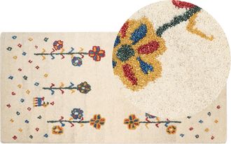 Beliani Alfombra Gabbeh De Lana Beige Azul Rojo Amarillo Verde 80 X 150 Cm A Mano Floral Husunlu