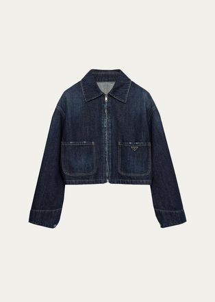 Prada Drop-Shoulder Denim Crop Jacket
