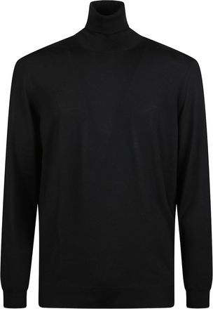 Drumohr Black Fitted Ribbed Turtleneck Sweater