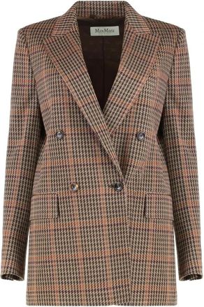 Max Mara Houndstooth Double-Breasted Blazer - Dames - Blazers - Veelkleurig - M - Leer - Jassen