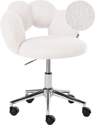 Beliani Silla De Oficina Tapizado De Boucl&eacute; Giratoria Altura Ajustable Sin Reposabrazos Blanco Whizzy