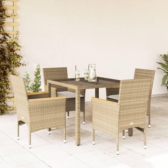 vidaXL Set Comedor Jard&iacute;n 5 Pzas Cojines Rat&aacute;n Sint&eacute;tico Vidrio Beige Vidaxl