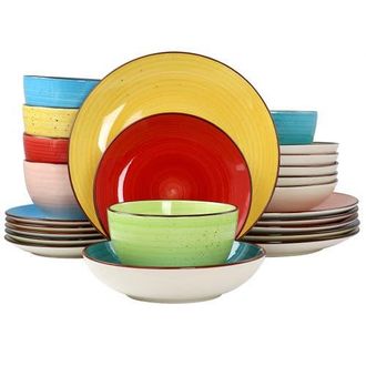 Elama Sebastian 24 Piece Double Bowl Stoneware Dinnerware Set in Pink at Nordstrom