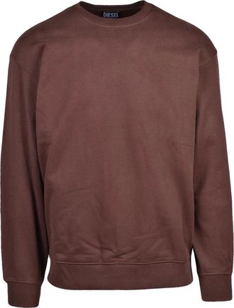 Diesel Relaxed Fit Brown Crewneck Sweatshirt with Ribbed Details