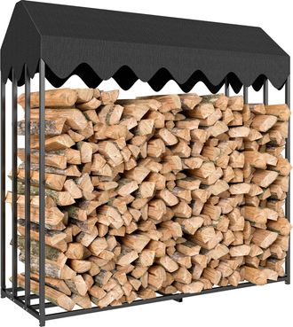 OEM Le&ntilde;ero Exterior Met&aacute;lico De Chimenea Soporte Para Le&ntilde;a Con Cubierta Impermeable 186x70x185 Cm Negro