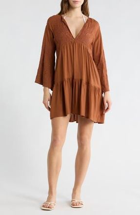 Boho Me Eyelet Bell Sleeve Tunic in Cappachino at Nordstrom Rack, Size Medium