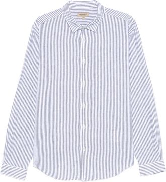 Woolrich Gestreepte Linnen Blouse - Heren - Casual Overhemden - Blauw - XL - Linnen - Overhemden