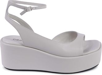 Calvin Klein Womens Platform Wedge Sandals - Light Grey Leather - Size EU 37