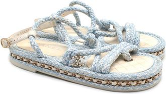 Chanel Cord Blue Rope Chain Flat Sandals Size 37