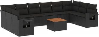 vidaXL Set De Sof&aacute;s De Jard&iacute;n 11 Pzas Y Cojines Rat&aacute;n Sint&eacute;tico Negro Vidaxl