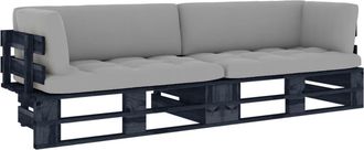 vidaXL Sof&aacute; De Palets 2 Plazas Cojines Madera Pino Impregnada Negro Vidaxl