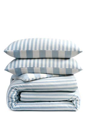 DKNY Reversible Stripe Washed Cotton Comforter & Sham Set in Blue at Nordstrom, Size Full