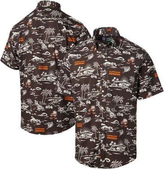 Reyn Spooner Mens Reyn Spooner Brown Cleveland Browns Throwback Kekai Print Button-Up Shirt at Nordstrom, Size Large