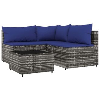 vidaXL Set De Muebles De Jard&iacute;n 4 Pzas Y Cojines Rat&aacute;n Sint&eacute;tico Gris Vidaxl