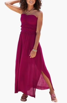 Lascana Womens Strapless Ruffle Detail Maxi Dress in Wine at Nordstrom, Size 12