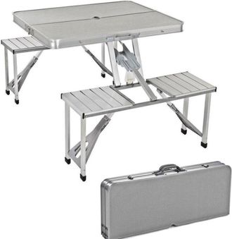 Trade Shop Trade Shop - Tavolo Tavolino Valigetta Sgabelli Pieghevole Campeggio Mare Spiaggia Alluminio