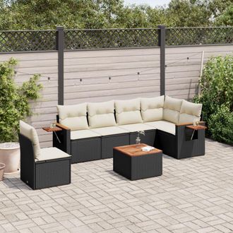 vidaXL Set De Comedor De Jard&iacute;n 7 Pzas Y Cojines Rat&aacute;n Sint&eacute;tico Negro Vidaxl
