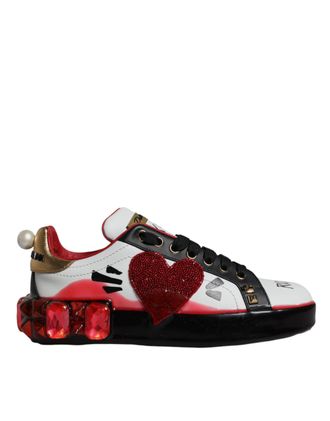 Dolce & Gabbana Witte Rode Kristallen Leren Portofino Sneakers Schoenen