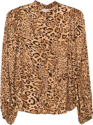 Twinset Jacquard Blouse met Dierenprint - Dames - Blouses - Bruin - M - Overhemden