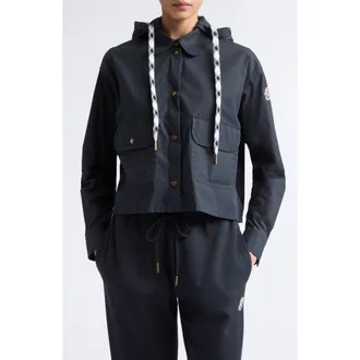 Moncler Hooded Cotton & Nylon Shirt Jacket in Blue at Nordstrom, Size 40