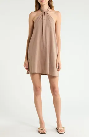 Elan Halter Open Back Cover-Up Dress in Brown at Nordstrom, Size X-Large