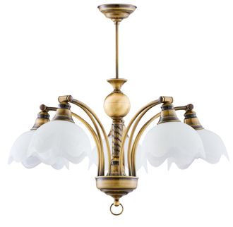 Jupiter Lampadario Retro Ottone Patinato 5xe27 Vetro Bianco Jupiter