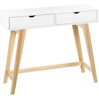 Beliani Consolle Scadinavian 2 cassetti gambe in legno bianco con legno chiaro Sully