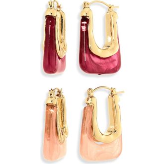 Tasha Set of 2 Resin Oval Hoop Earrings in Blush Fuchsia at Nordstrom Rack