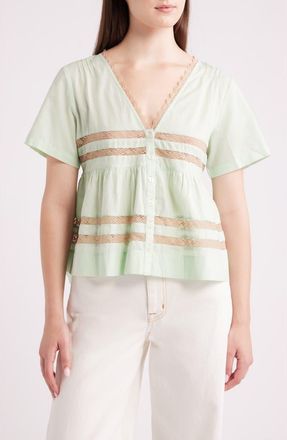 Damson Madder Tilda Lace Organic Cotton Top in Mint at Nordstrom, Size 12