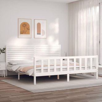 vidaXL Estructura Cama De Matrimonio Con Cabecero Madera Maciza Blanco Vidaxl