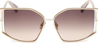 Max Mara Menton 59mm Cat Eye Sunglasses in Pale Gold/Feather Grey/Brown at Nordstrom